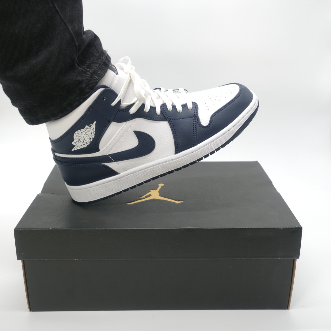 Air Jordan 1 Mid White Metallic Gold Obsidian